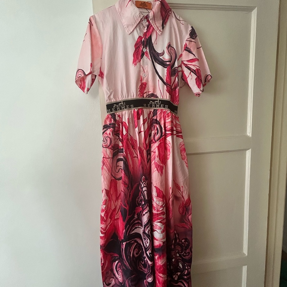 Hermes Pink and Black Maxi Dress